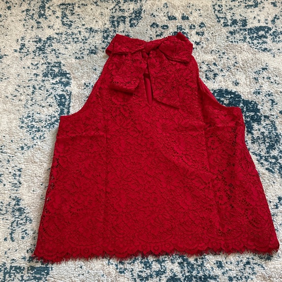 J. Crew Tie Neck scalloped Red Lace Blouse NWT - Picture 6 of 6